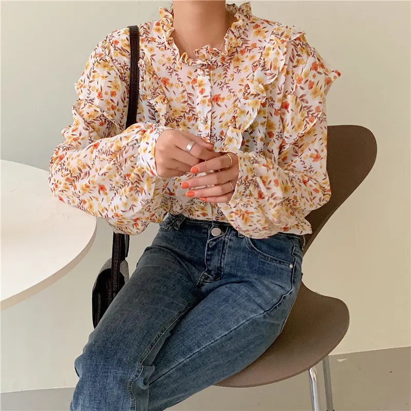 2020 короткие шифоновые женские повседневные блузы с цветочным принтом чужой