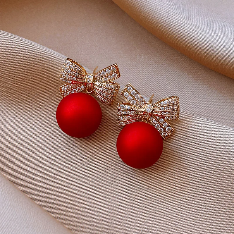 

Korean New Bowknot Pearl Pendant Earrings Exquisite Fashion Temperament Bow Earrings Women's Jewelry