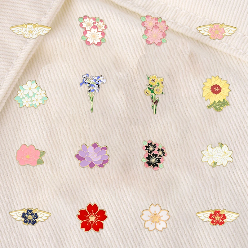

Pink White Sakura Flower Series Enamel Pins Cherry Blossom Brooches for Women Cute Backpacks Lapel Pin Badge Jewelry Wholesale