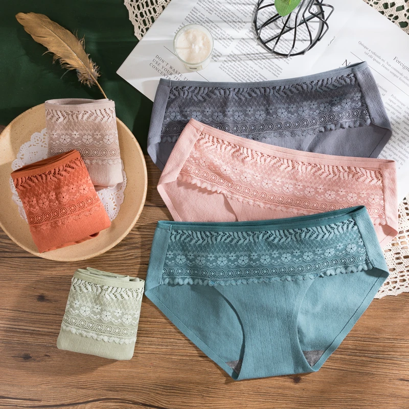 

XUANTAOWU Seamless Lace Women Underwear Mid-Rise Sexy Lingerie Antibacterial Cotton Crotch Panties Comfortable Girl Panty Briefs