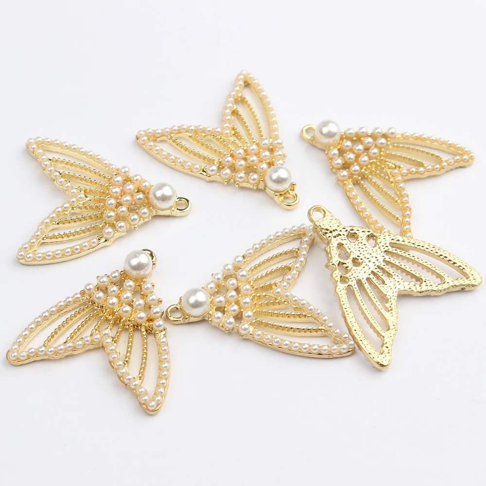 

6pcs/lot Charms for Jewelry Making Bulk Fish Tail Zinc Alloy Inlaid Pearl Designer Charms Nickel Free
