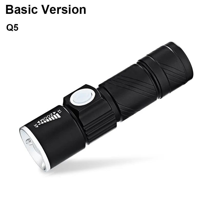 Black Basic Version USB Q5 светодиодный светильник фонарь перезаряжаемый встроенный аккумулятор тактический мини 4 режима зум водонепроницаемый светильник s светильник фонарь - Испускаемый цвет: Black Basic Version