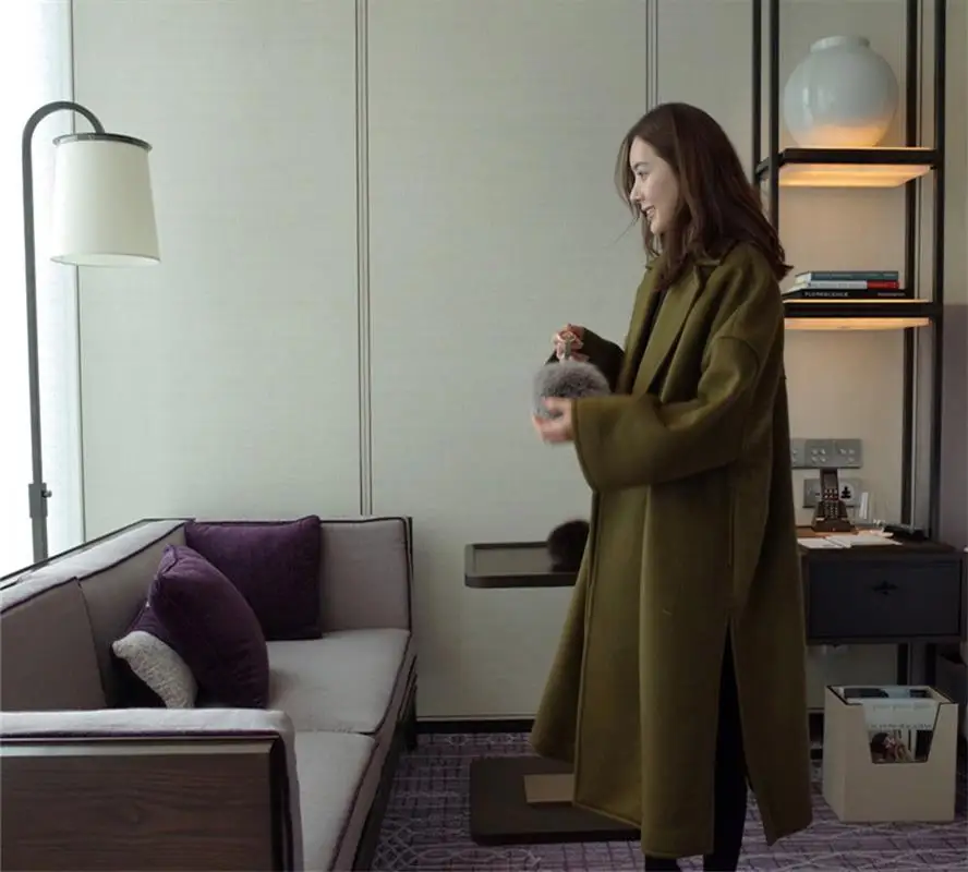 

2020 New Autumn And Winter Plus Size Woolen Coat Women's Fashion Mid-Length Over The Knee Loose Woolen Cloth Hepburn Coat Slim T