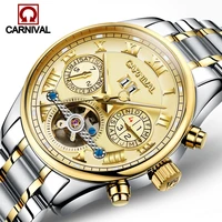 carnival brand luxury gold automatic watch men fashion luminous week month date military mechanical wristwatch relogio masculino