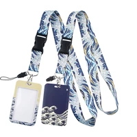 yl515 art waves key lanyard car keychain personalise office id card badge holder pass gym mobile phone key ring accessories gift