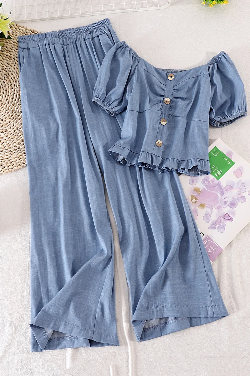 

2020 wide-leg pants suit summer new Korean temperament goddess Fan fashion two-piece suit western style trousers trend