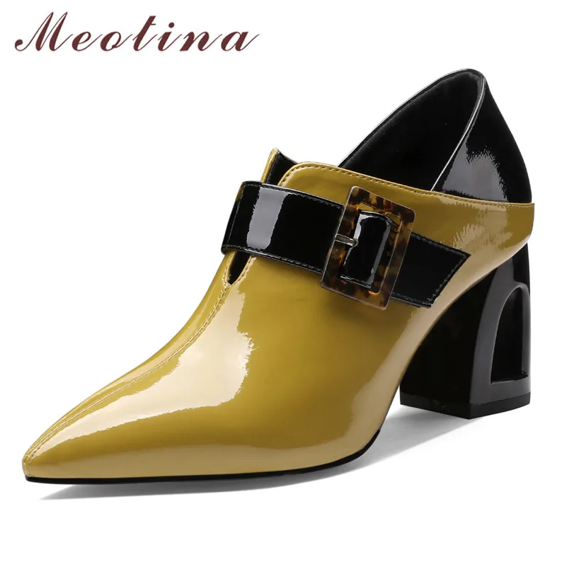 Meotina женские туфли лодочки на высоком каблуке из натуральной кожи с пряжкой и