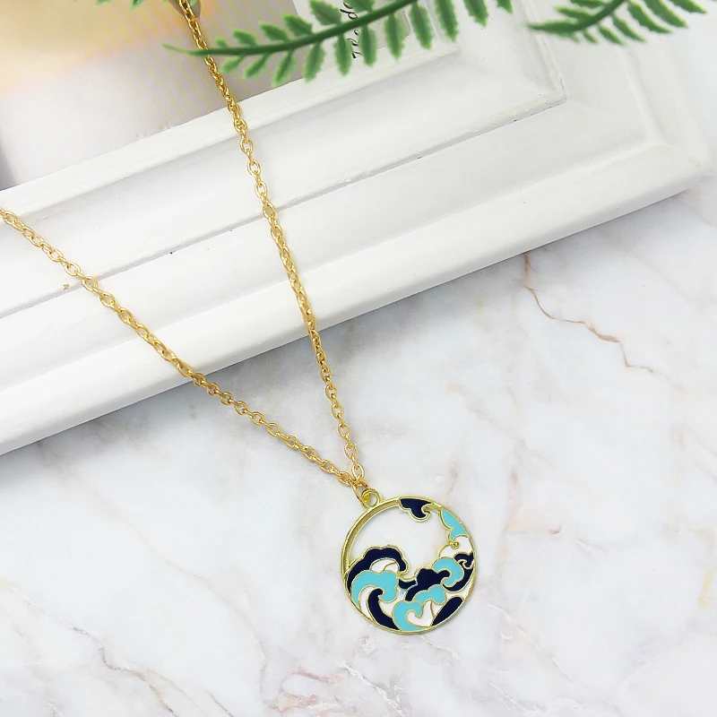 Новое маленькое круглое ожерелье в виде морской волны желтая синяя волна