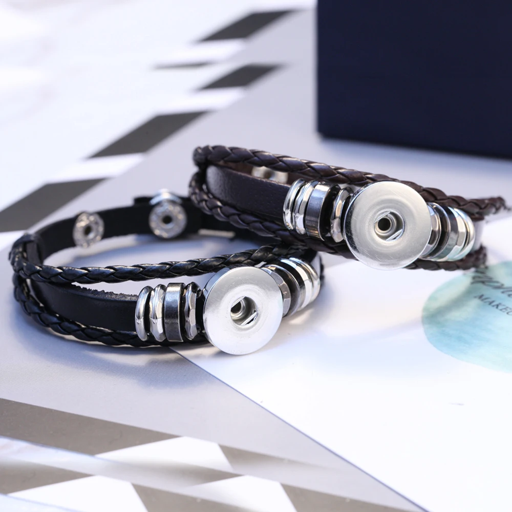Горячая продажа оснастка Кнопка браслет кожаный в стиле ретро из плетеной кожи