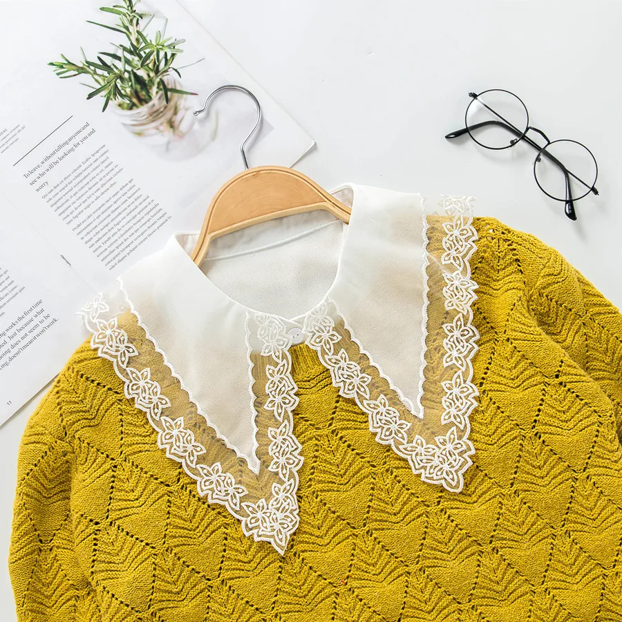 

Women Pure Color Lace Detachable Lapel Choker Necklace False Stand collar high Collar Female Cotton Removable Detachable Collars