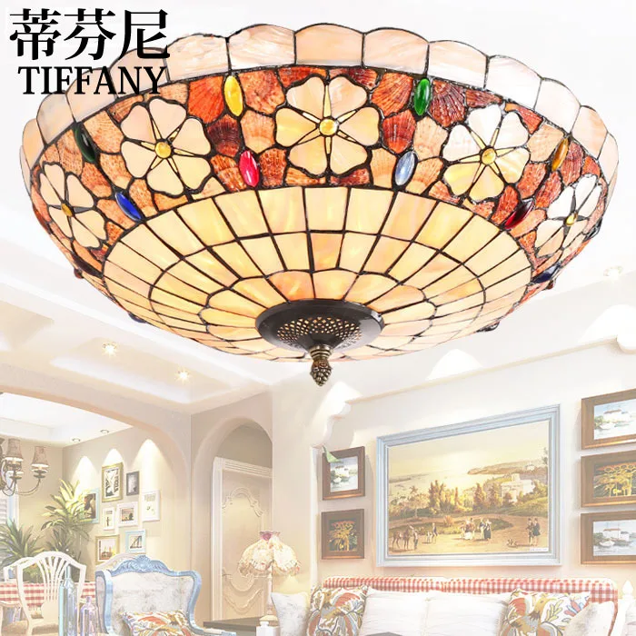 

16inch Mediterranean retro Tiffany ceiling light stained glass shell lamp bedroom dining room lamp