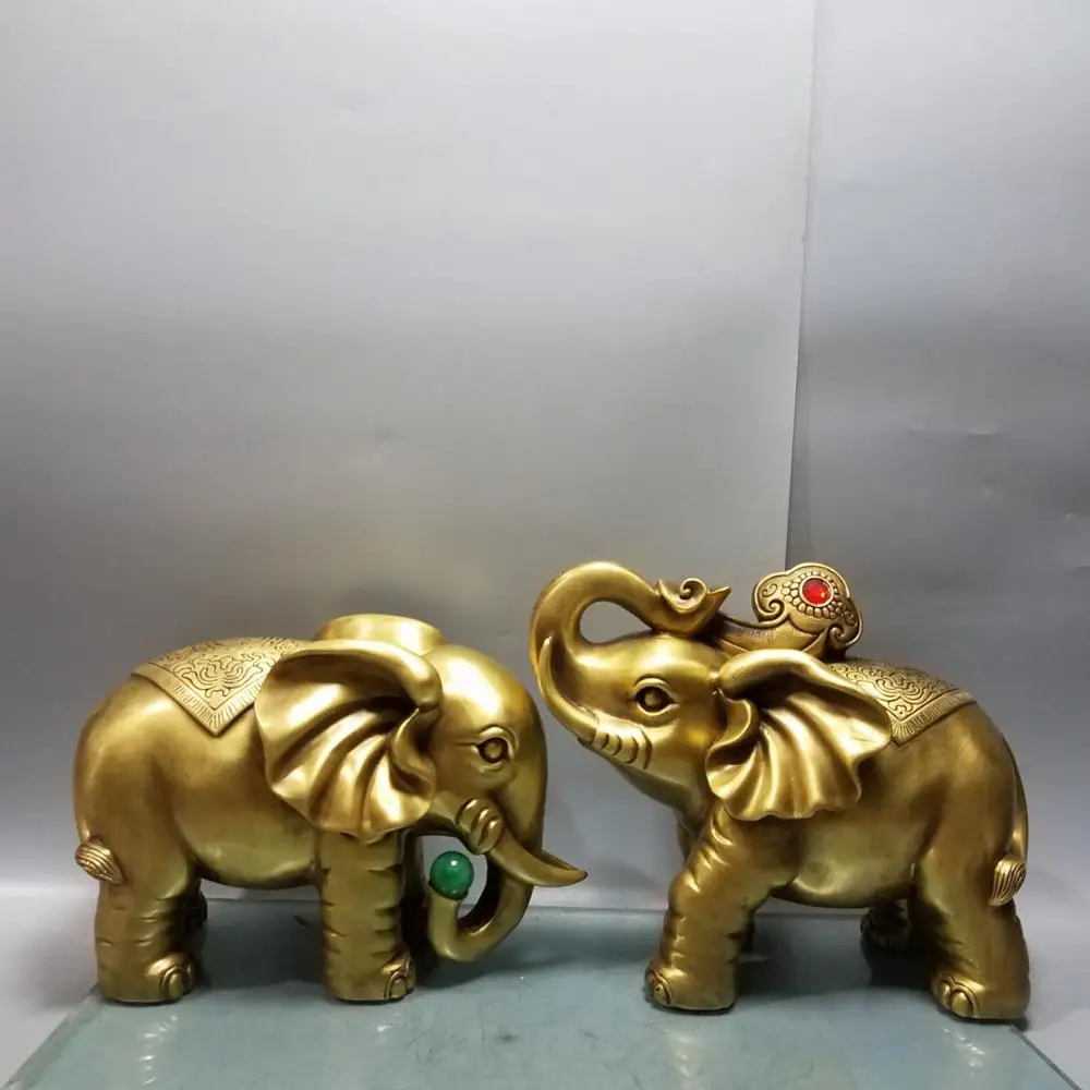 

wedding China Lucky China Seikos red bronze Fucai Elephant Statue Statue of a pair of African elephants inlaid with gems