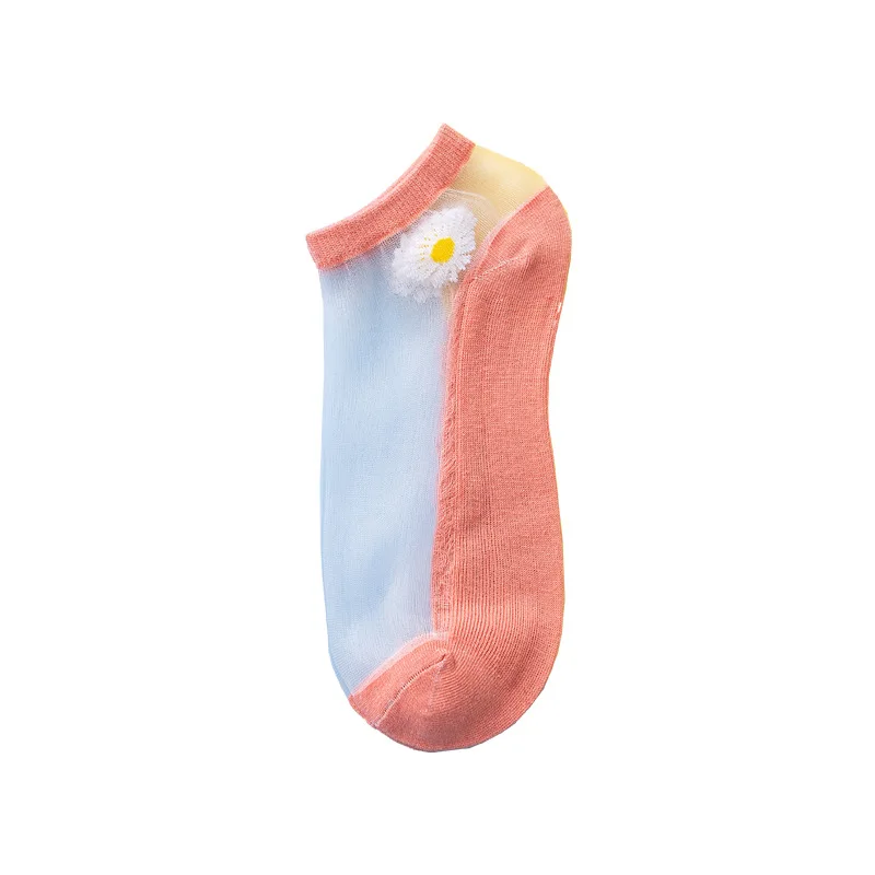 

3 Pairs Women's Transparent Short Socks Summer Cotton Thin Hollow Ankle Socks Slippers Female Soft Non-slip Glass Silk Socks