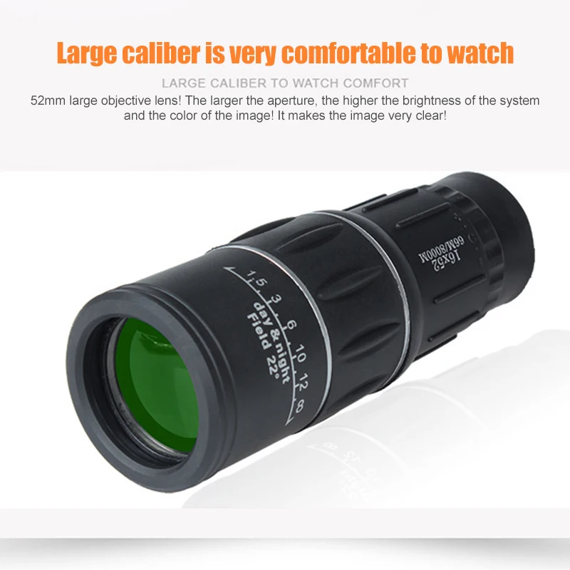 

16X52 Magnify Optical HD Lens Monocular Telescope with Tripod and Clip for Universal Phone DQ-Drop