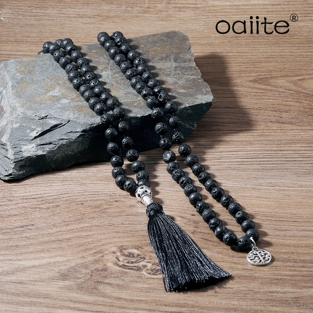 Mala Beads ожерелье медитация естественное Лава 108 ручное плетение Japa ожерелье-бусы с