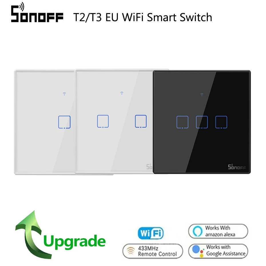 Умный настенный сенсорный выключатель SONOFF T3 T2EU TX Wi Fi с краями 1/2/3 Gang RF433 работает