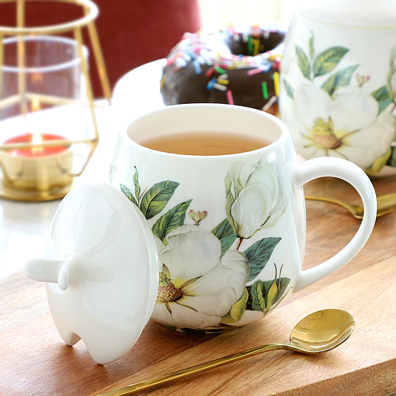 400 мл корейский цветок чашка с кофе костяная китайская кружка крышкой креативная