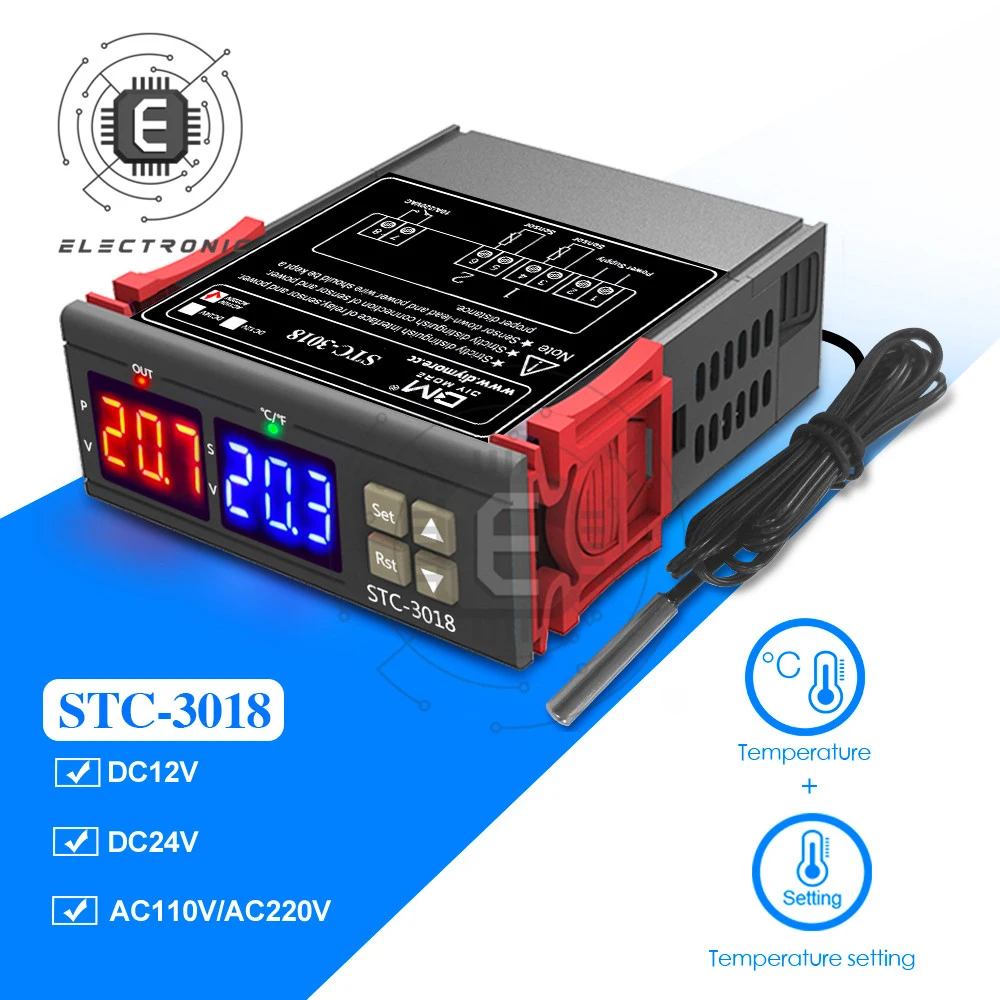 

STC-3018 Dual Digital Temperature Controller 12V/24V/110V-220V Thermoregulator Incubator With Heater And Cooler 10A Relay Output