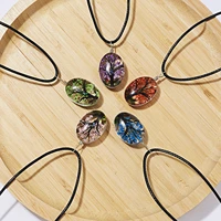 gorgeous natural landscape tree transparent glass pendant necklace for women men flower butterfly leather chain fashion jewelry