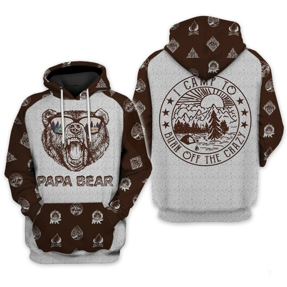 

New 3D print Papa Bear Burn Off Crazy Camping 3D All Over Printed Shirt What I Want Hoodie Men Women Hooded tops V-8585