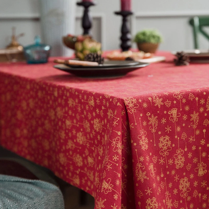 Скатерть Simanfei прямоугольная Рождественская красная золотая с принтом из хлопка