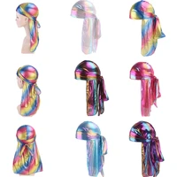 sparkly dazzling colorful silky durags turban cap headwear for women men long tail headband bandanas head scarf accessories gift