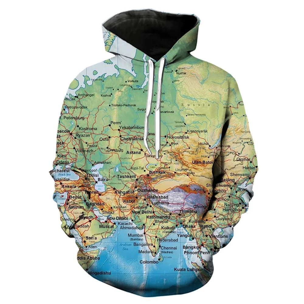 Футболка мужская с 3D-принтом карты мира повседневная смешная уличная одежда в