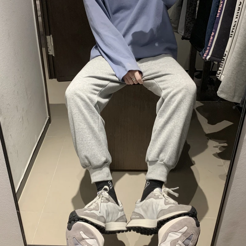 

Loose light grey Korean fashion casual sports nine-quarterback pants