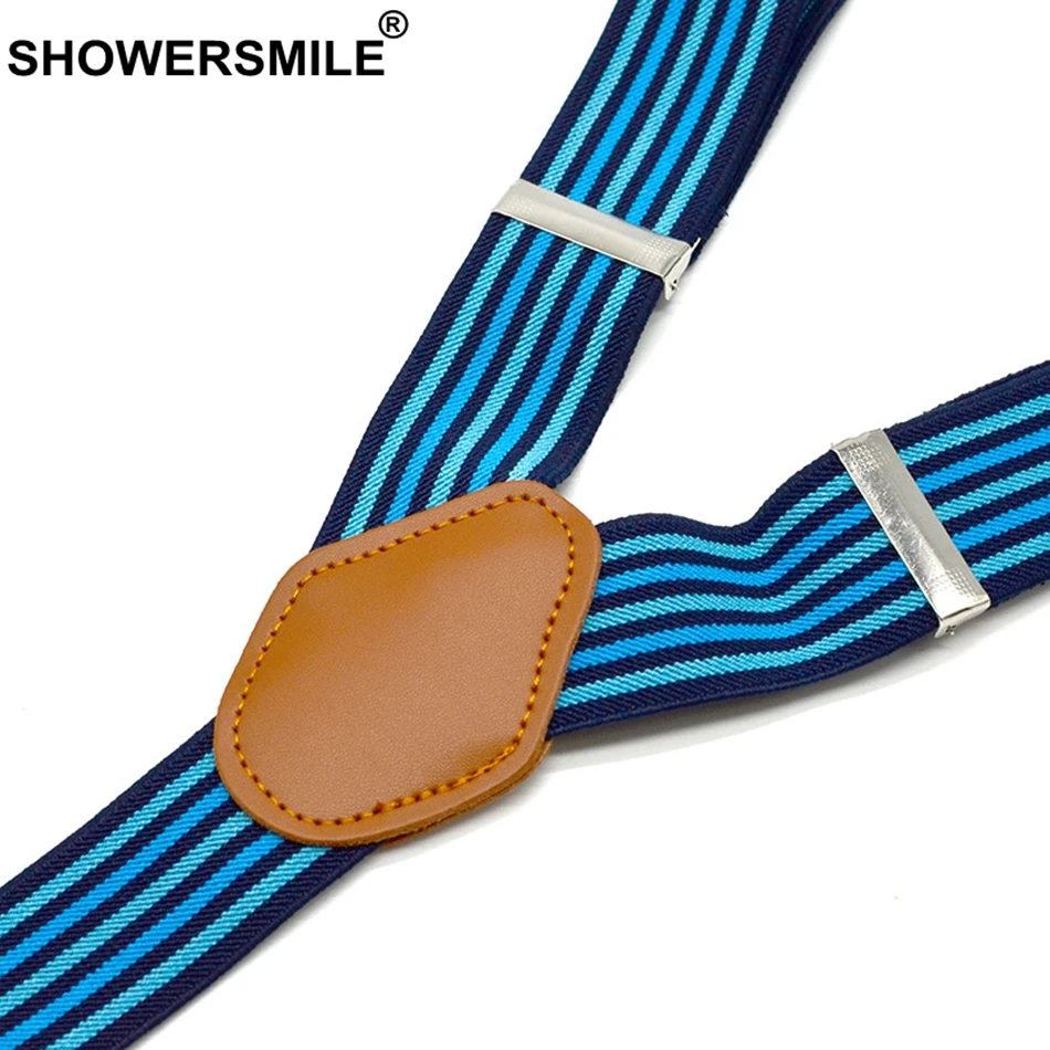 SHOWERSMILE мужские подтяжки для брюк полосатые темно синего цвета 6 зажимов модные