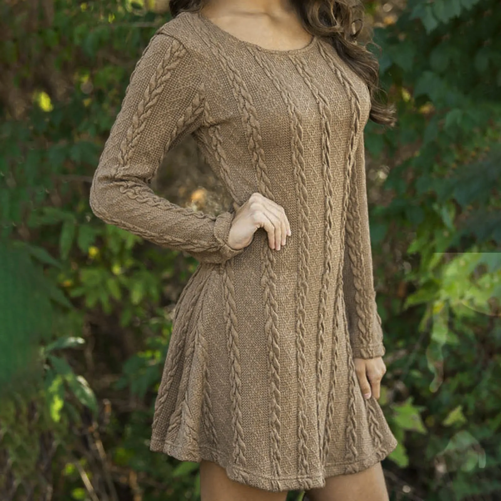 

Women's Long Sleeve Sweater Dress Autumn Winter Round Neck Long Sleeve Loose Elegant Twist Chic Dress Knitted Sweater Vestidos