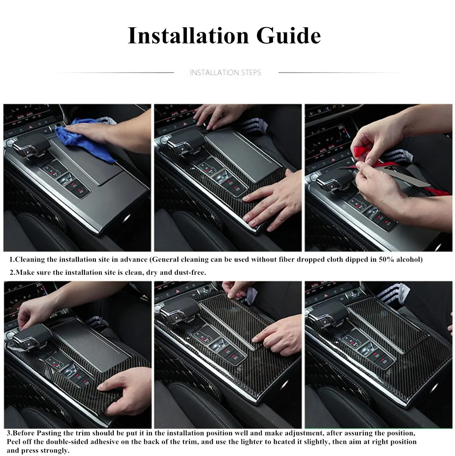 

For Audi A6L 2019+ Car Center Control Gear Shift Panel Decorative Sticker Trim Cover Car Interior Accessories Carbon Fiber 4pcs