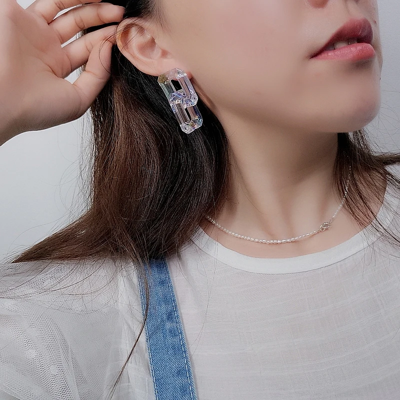 

2021 Jewelry For Women Acrylic Earrings Geometric Earrings Women Unusual Earrings Trend Drop Earing Chain Earrings Transparent