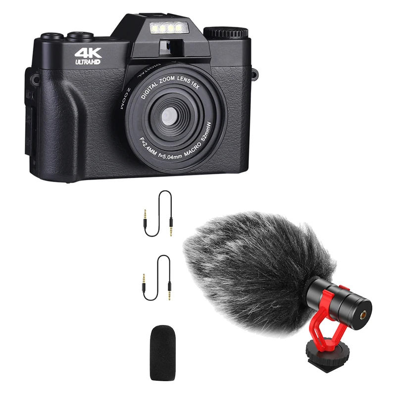 

1 Pcs 4K HD 30 Million Pixel Entry Mirrorless Digital Camera & 1 Pcs Video Mini Recording Microphone Interview Mic