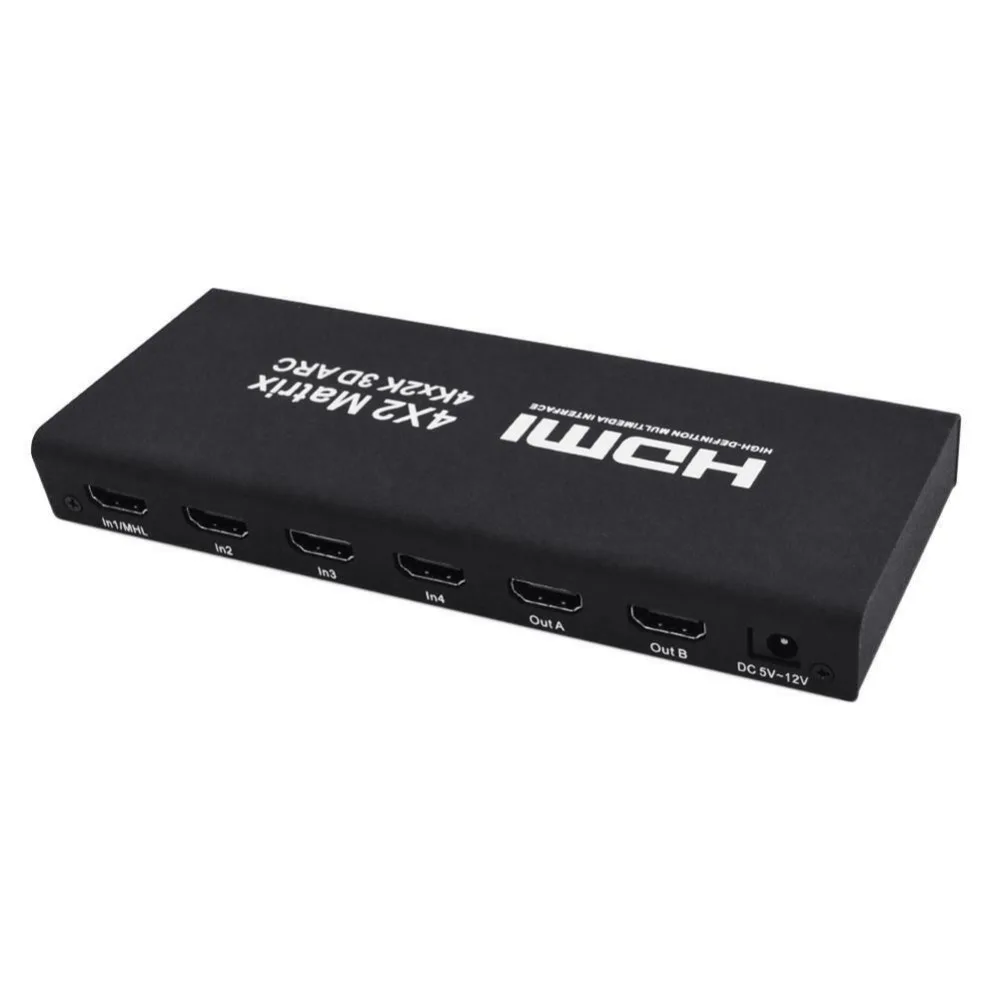 Портативный HDMI матричный 4X2 HDMI Разветвитель переключатель 1,4 HDMI 4 в 2 Выход коммутатор разветвитель адаптер Поддержка 4 к* 2 к с пультом дистанционного управления