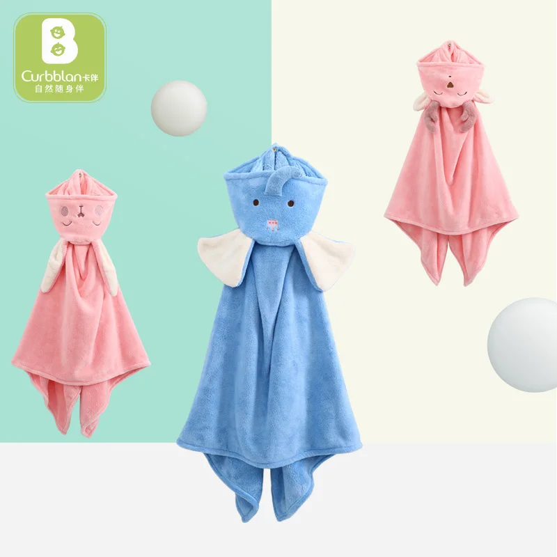 Детское банное полотенце Curbblan с мультяшной вышивкой капюшоном 70*140 см для
