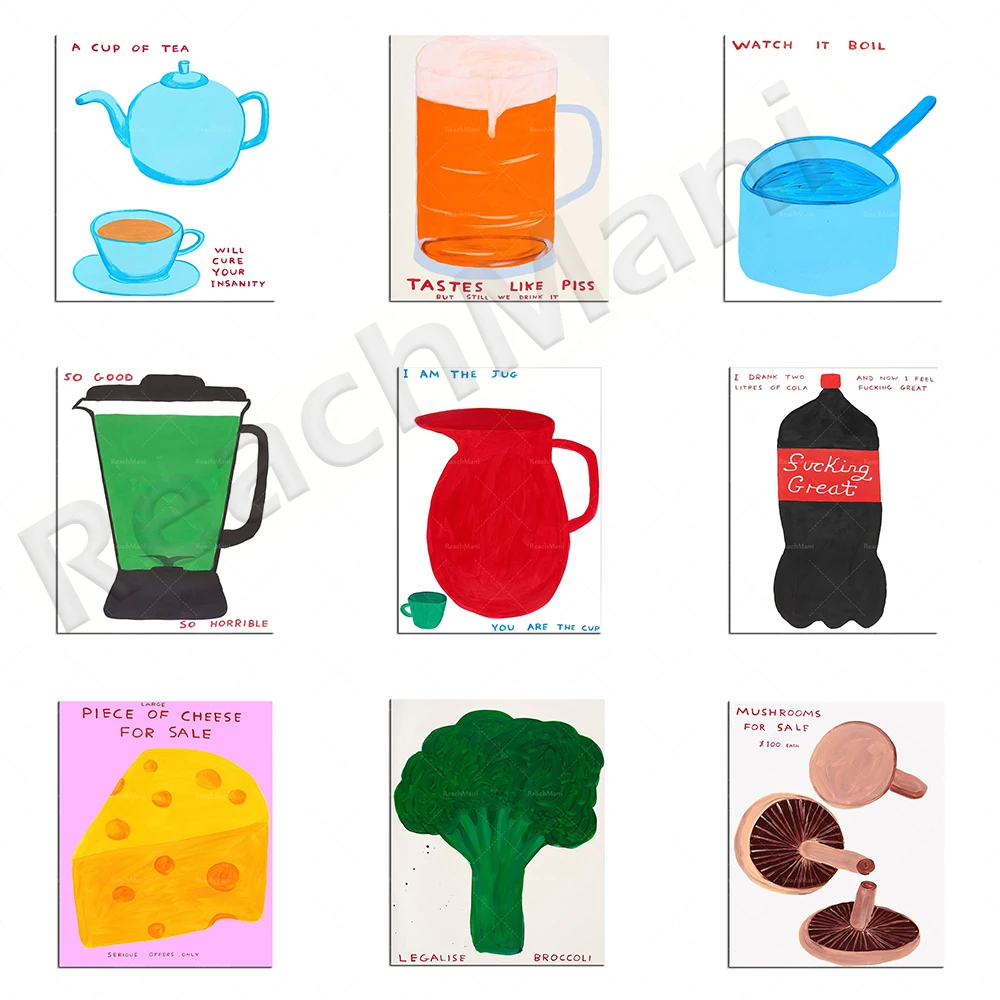 

David Shrigley art posters, contemporary art food, fruits, vegetables, tea, living room decoration canvas wall printing art prin