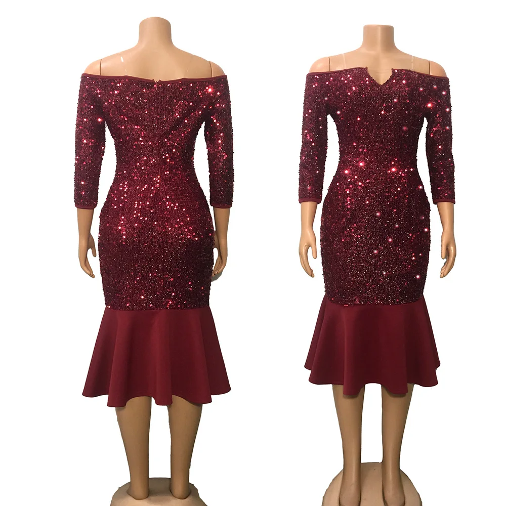 Блестящее вечернее платье с открытыми плечами для женщин облегающее русалки