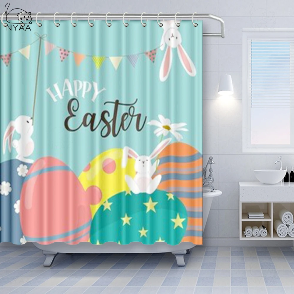 NYAA Пасхальный кролик яйцо занавеска для ванной смешная деревянная душа 3d