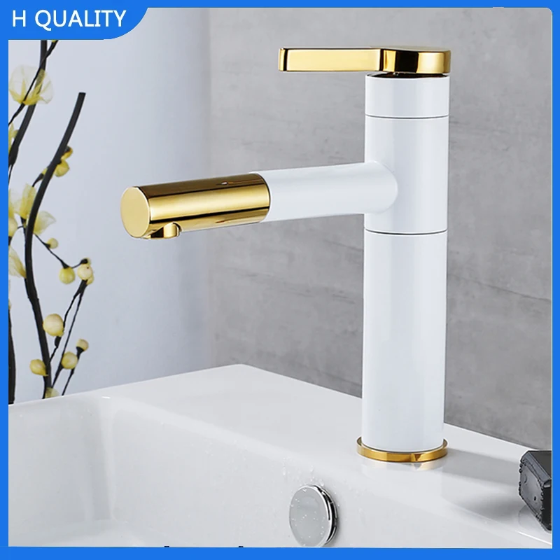 

H Quality Brass Short/High Bathroom Basin Faucet Cold Hot Mixer Crane Rotatable Outlet Multiple Color Combinations Basin Taps