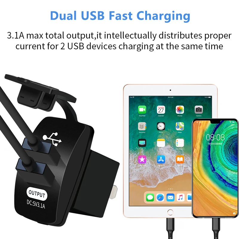 extractme 5v 3 1a cigarette lighter usb car charger 12v 24v waterproof dual usb power socket for marine boat motorcycle truck free global shipping