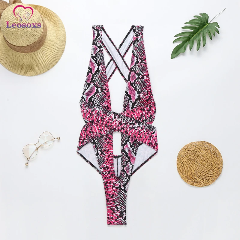 Женский купальник неоновый зеленый змеиный принт крест бандаж монокини