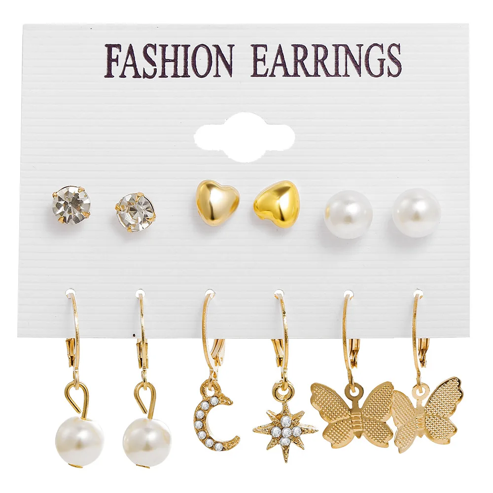 

Fashion Gold Pearl Earrings Set For Women Vintage Metal Hoop Earrings Geometric Circle Drop Earrings 2021 Jewelry