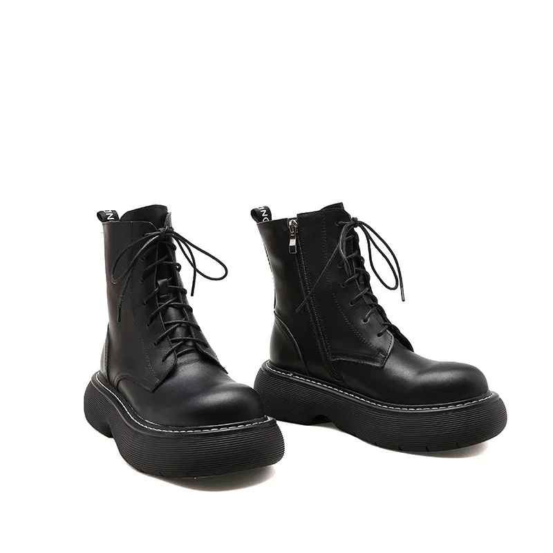 

SKLFGXZY Designer Brand Luxury Women Boots 2021 Genuine Leather Motorcycle Boots Round Heel Winter Shoes Women