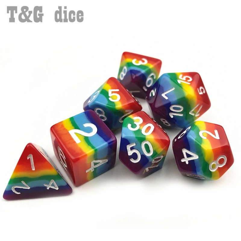 7 шт./компл. фотосессия для игры dnd bag d4 d6 d8 d10 радужные игральные кости d12 d20 ролевая