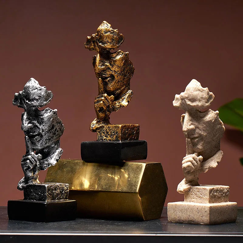 Статуя Из искусственной смолы скульптура и статуя тишина золото для украшения