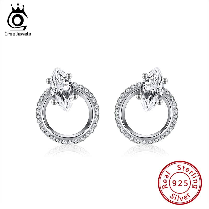 ORSA JEWELS женские серьги гвоздики 925 пробы серебряные циркониевые изысканные