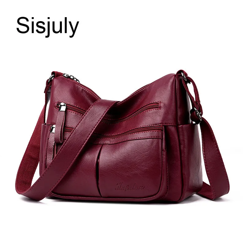 Женская кожаная сумка с двойной молнией Высококачественная женская через плечо