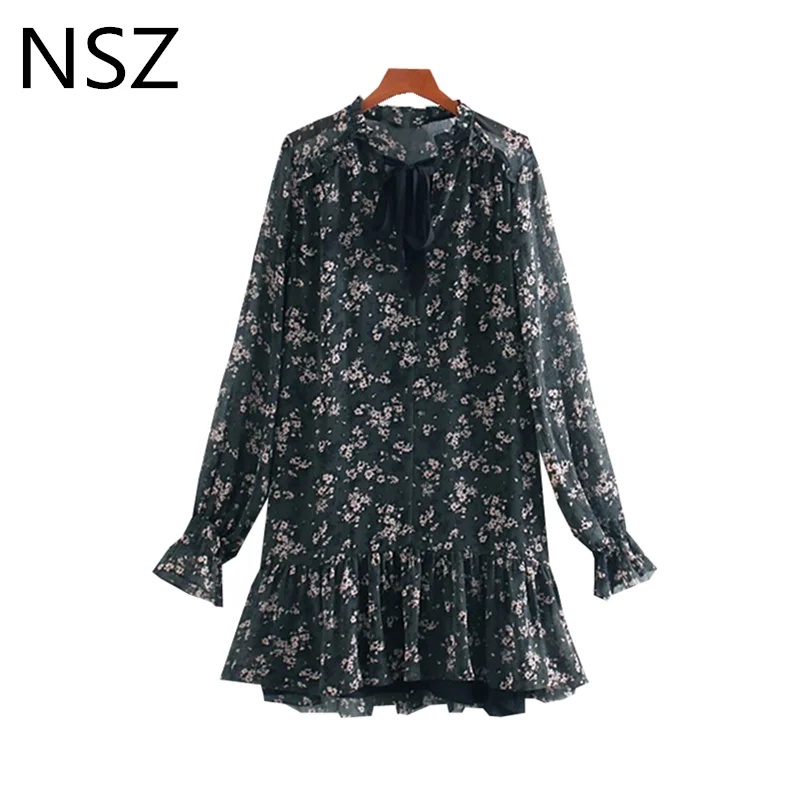 Женское шифоновое платье с цветочным принтом NSZ модное короткое длинным рукавом
