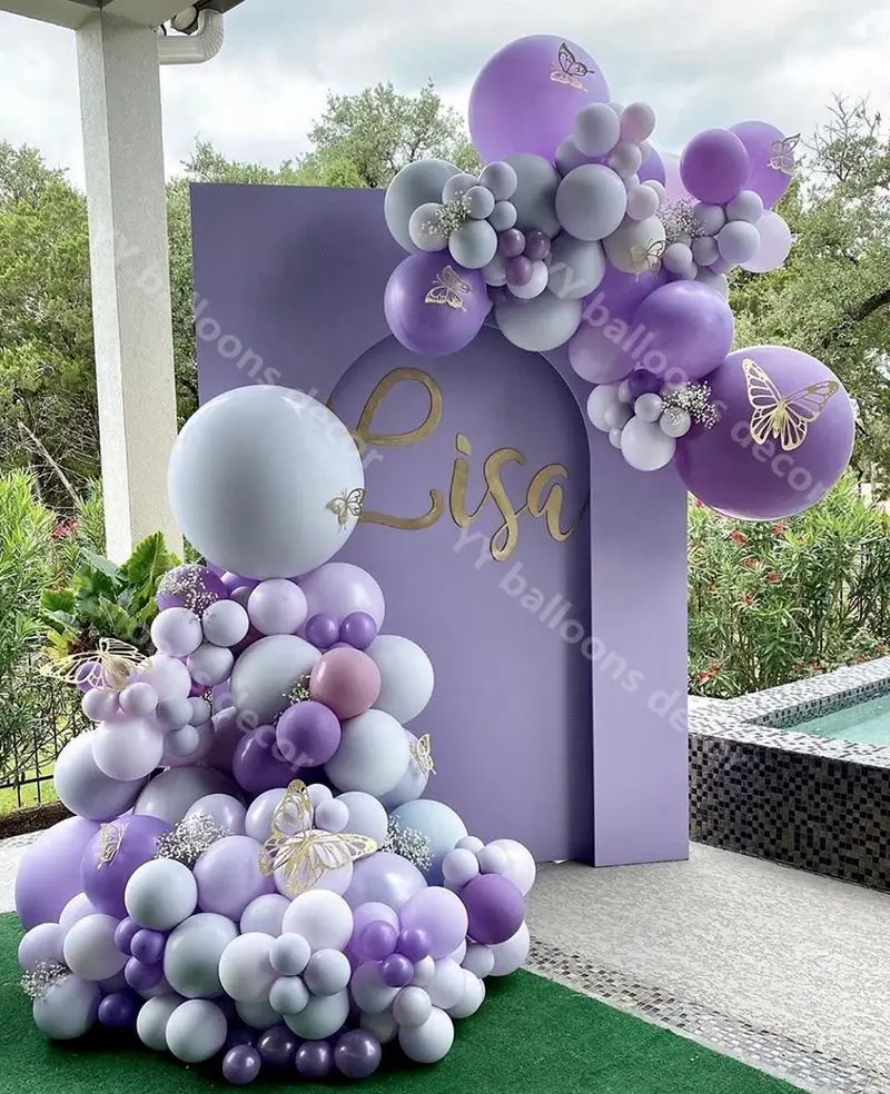 

INS Global Metallic Purple DIY Balloon Garland Arch Purple Gray Latex Balloons Baby Shower Birthday Party Wedding Backdrop Decor