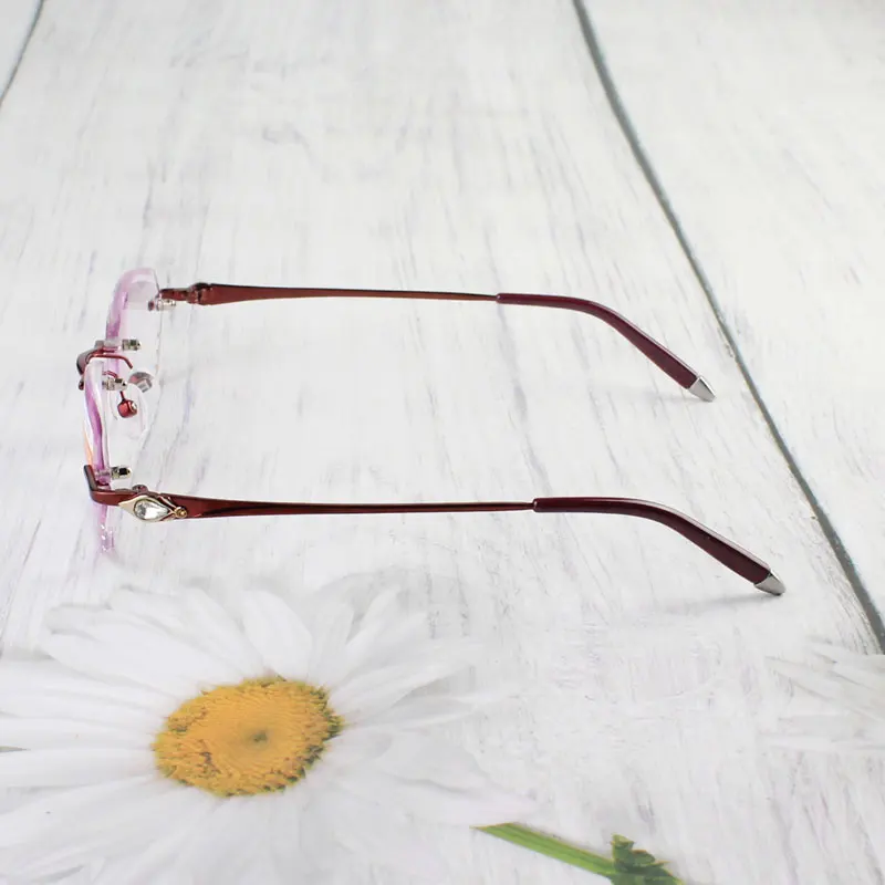 Стразы, очки для чтения для женщин, фиолетовые линзы, Gafas de Lectura, роскошные очки без оправы+ 100+ 150+ 200+ 250+ 300+ 350+ 400
